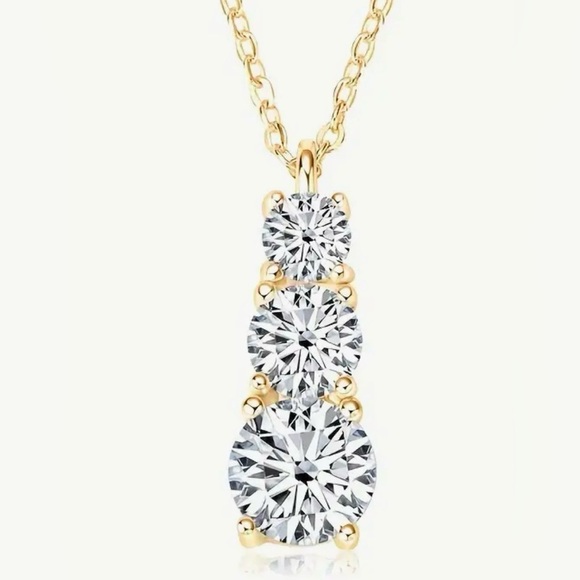 MOISSANITE Past Present & Future Necklace 18K Yellow Gold....